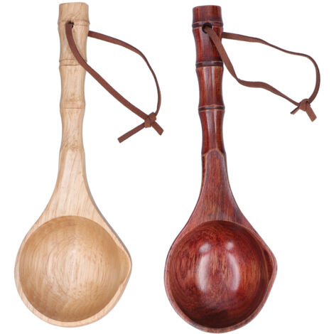 Robuster, langstieliger Holzlöffel für Suppe und Brei - Küchenutensil (helle und dunkle Farben)