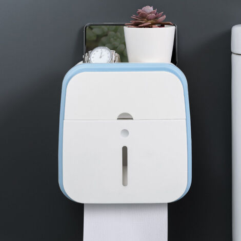 Robuster, wandmontierter Toilettenpapierhalter mit Sichtfenster für Bad oder Zuhause – Blau
