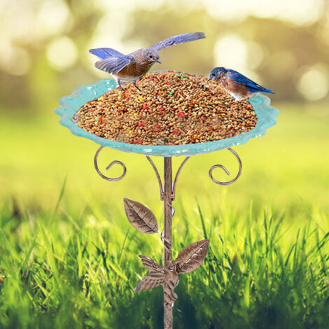 Robustes, höhenverstellbares Vogelhäuschen aus Metall im Vintage-Stil zur Befestigung an einem Pfosten – Gartendekoration und Vogelfutter