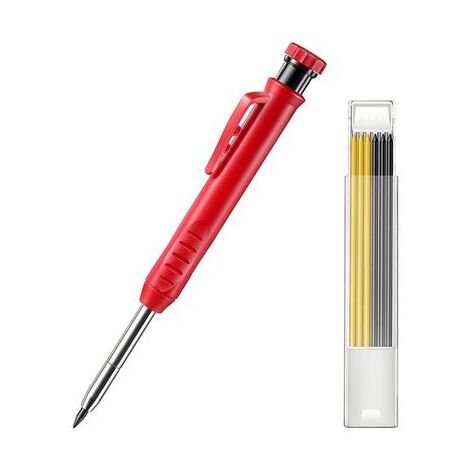 Robustes Zimmermannsbleistift-Set mit 7 Ersatzminen, integriertem Spitzer, lange Nase, tiefes Loch, mechanischer Bleistiftmarker für den Vatertag (rot)