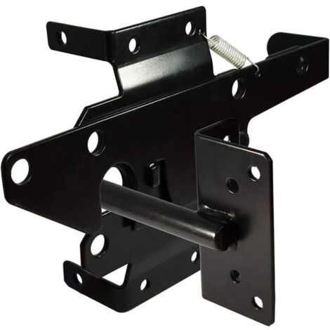 Robusto chiavistello autobloccante per cancelli con leva automatica per recinzioni in legno/PVC, montato su palo, con fissaggi, per piscina, giardino, cortile, acciaio, nero