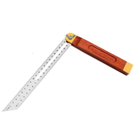 Robusto connettore quadrato da 200 mm in acciaio inox con finitura effetto legno e impugnatura girevole da 0 a 360°. Ideale per lavorazioni di precisione del legno. Adatto anche come squadra a doppia 