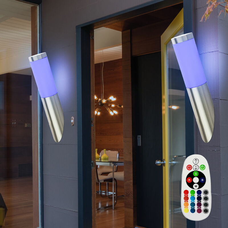 Image of Etc-shop - Lampada da parete per esterni, torcia, lampada da esterno, luce per facciate, acciaio inossidabile, argento opalino, led rgb 8,5W 806Lm