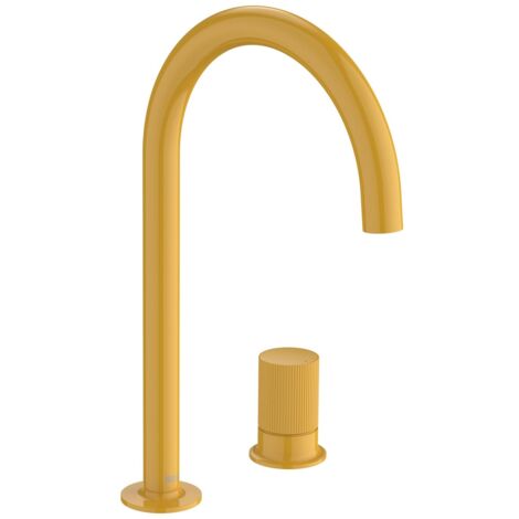 ROCA A5A3D3FP10 NU Grifo Monomando Lavabo con Maneta de Repisa Maneta Stripes Amarillo Miel - ref: A5A3D3FP10