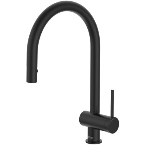 ROCA A5A811FNB0 ONA Grifo Monomando Cocina con Caño Extraíble Giratorio y Función Ducha para Aclarado Negro Mate - ref: A5A811FNB0