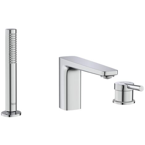 ROCA A5A986DC00 PALS Grifo Monomando de Repisa para Baño-Ducha con Caño Central Inversor y Equipo de Ducha Cromo - ref: A5A986DC00