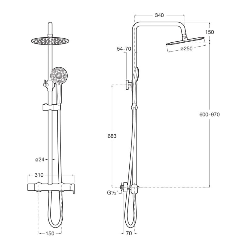 A5A9A6ENB0 vega plus round Columna De ducha Monomando Negro - ref: A5A9A6ENB0 - Roca