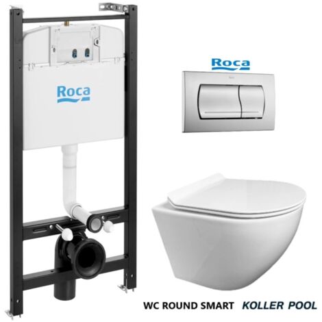 ROCA Active pack réservoir encastrable et Bati-Support à plaque  Chrome mat avec WC suspendu RONDE TORNADO par KP blanc Abattant fin