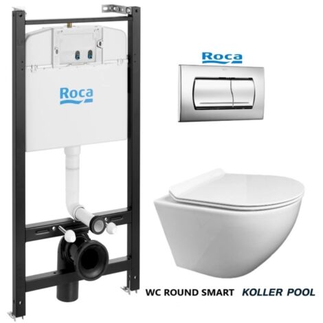 ROCA Active pack réservoir encastrable et plaque  Chrome brillant avec WC suspendu ROUND par KP White abattant fin