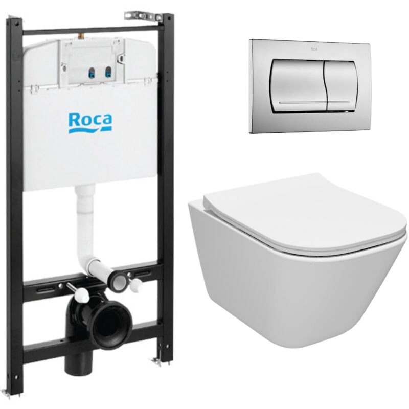 Active Pack wc Bâti-support + Cuvette sans bride + Abattant slim SoftClose + Plaque chromé mat (ROCAACTIVEGAP-2) - Swiss Aqua Technologies