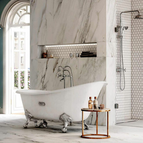 Roca Carmen Freestanding Anti-Slip Cast Iron Slipper Bath 1600mm x 800mm - White