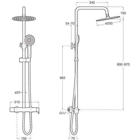 Roca – Colonne de douche monomando A5A9A6ENB0 noire – Rociador circulaire ø250 mm – Flexible 1,5 m – Installation murale