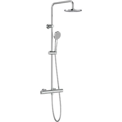 Roca – Colonne de douche thermostatique 200 mm – Douchette 100 mm – Flexible 1,7 m – Finition chromée – Système Evershine – Fonction Pluie