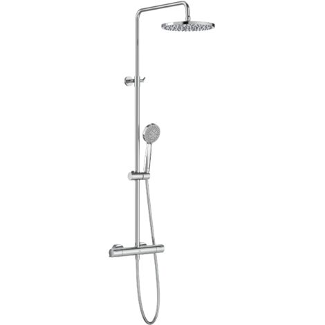 Roca – Colonne de douche thermostatique 200 mm – Douchette à main 100 mm 3 fonctions – Flexible métallique 1,7 m – Finition chromé EVERSHINE®