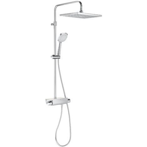 Roca – Colonne de douche thermostatique 360x240 mm – Douchette 130 mm 4 fonctions – Support articulé réglable – Finition chrome
