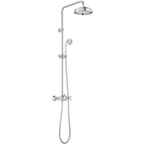 Roca – Colonne de douche thermostatique chromée – Pommeau de douche à main – Flexible 1500mm – Douche de tête 200mm – A5A974BC00