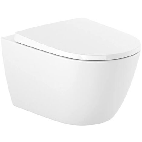 Roca – Cuvette pour WC suspendu ONARIMLESS – Fixations invisibles – Abattant Soft Close – Dimensions 36x53 cm – Matière ABS blanc