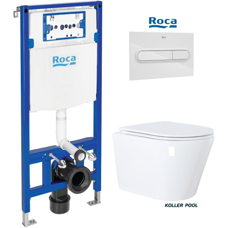 Roca - duplo one pack Bati-Support réservoir encastrable et plaque PL1 blanc br avec wc suspendu Vortex orion blanc 51,5 cm par kp