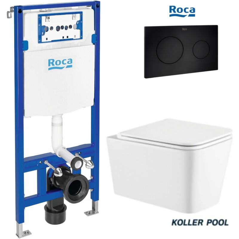 Roca - duplo one pack Bati-Support réservoir encastrable et plaque PL10 noir mat avec wc suspendu trend avec système vortex