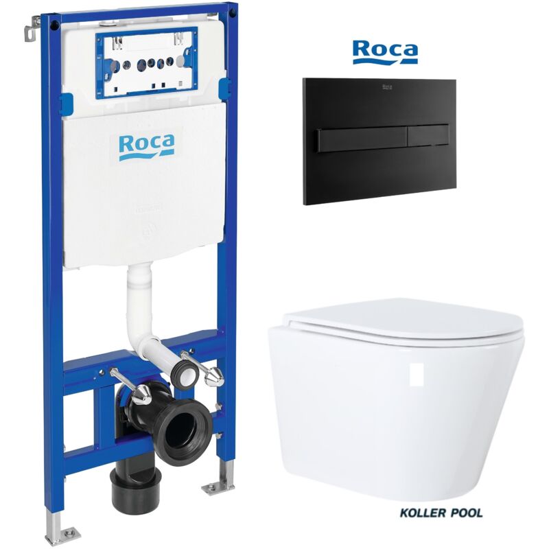 Roca - duplo one pack Bati-Support réservoir encastrable et plaque PL7 noir mat avec wc suspendu Vortex orion 51,5 cm bl par kp