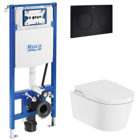 Roca IN-WALL - Set modulo di installazione, bidet elettronico, sedile e placca di comando PL10 DUAL, SoftClose, Rimless, nero opaco SANI11RR5100