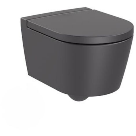 Roca Inspira Compact wandhängendes WC-Set, spülrandlos + WC-Deckel mit Absenkautomatik, Onyx (SetInspiraOnyx)