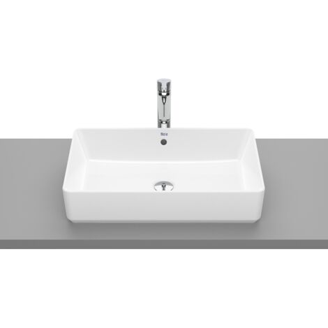 Roca – Lavabo à poser carré 600x370mm en porcelaine blanche – Installation sur encimera – Sans siphon ni robinetterie – Collection THE GAP - A3270Y2000