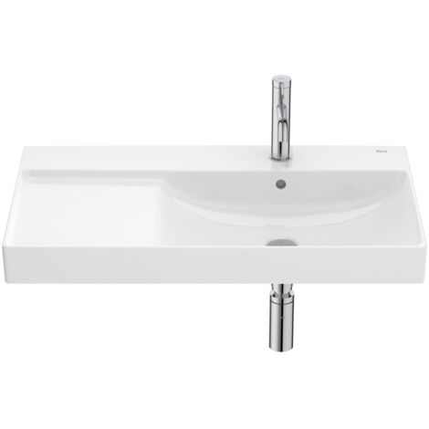 Roca – Lavabo mural en porcelaine 6,9L – Forme rectangulaire – Tablette intégrée à gauche – Montage mural – FINECERAMIC