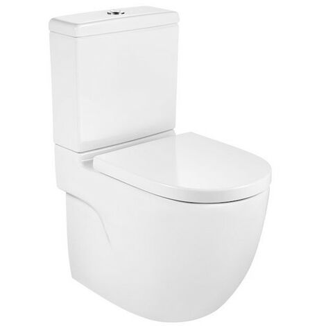 ROCA MERIDIAN - Inodoro completo compacto adosado a pared con salida dual (incluye taza Rimless, cisterna de alimentación inferior y tapa amortiguada de Supralit®)
