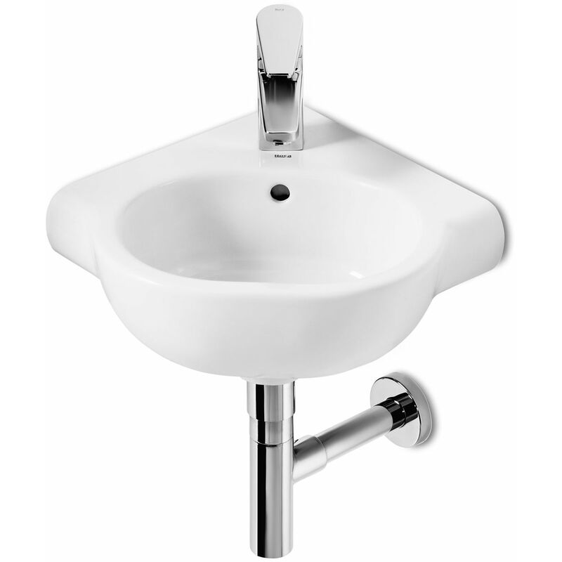 Meridian-N Compact Wall Hung Corner Basin, 350mm Wide, 1 Tap Hole - Roca