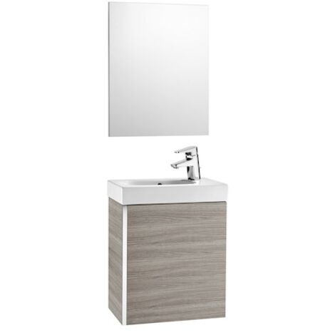 Roca – Meuble lave-mains suspendu 450mm – Miroir 450mm – Céramique et aggloméré – Portes à fermeture amortie – Gris sable