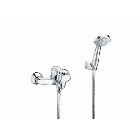 Roca – Mitigeur bain-douche Victoria – Finition métal – Entraxe standard – Douchette Natura incluse – Installation murale