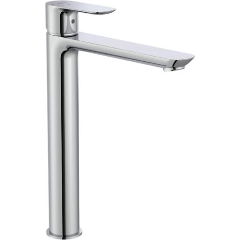 Roca – Mitigeur de lavabo CALA XL chromé – Bec haut 240mm – Ouverture eau froide pour économies d'eau – Monocommande sans vidage
