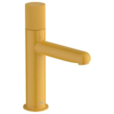 Roca – Mitigeur de lavabo monomando A5A3B3FP10 – Finition métal jaune miel – Cold start – Manette Stripes – Dimensions 16x6x25,5 cm