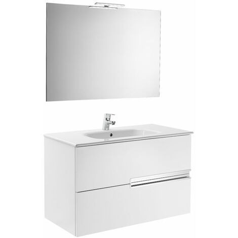 ROCA Mueble de baño (mueble , lavabo, espejo y aplique Led) - 80 cm, Serie Victoria-N, Blanco brillo