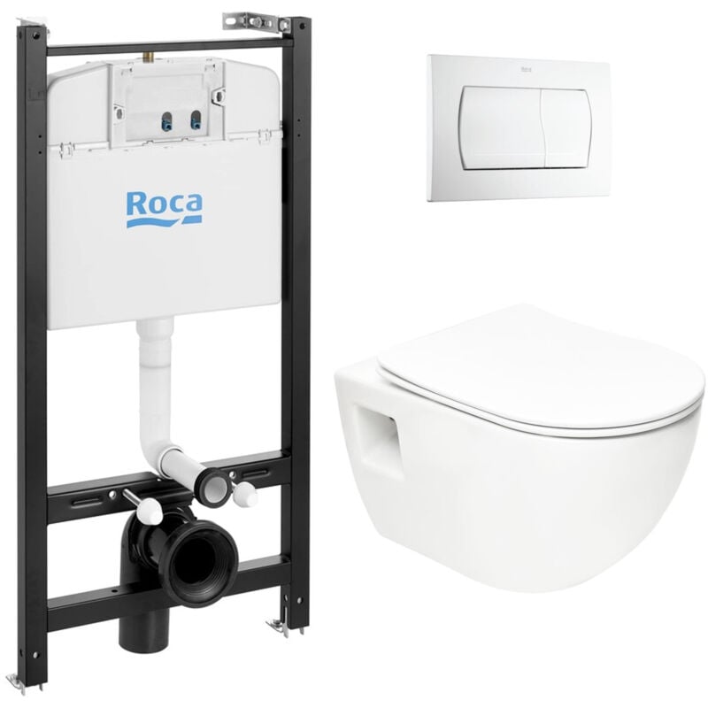 Pack Bâti-support Roca Active + wc sans bride sat + Abattant softclose + Plaque blanche (RocaActiveProject-1) - Swiss Aqua Technologies