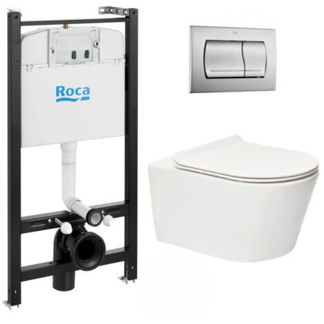 Roca Pack Bâti-support Roca Active + WC sans bride SAT Brevis + plaque chrome mat (RocaActiveBrevis-2)