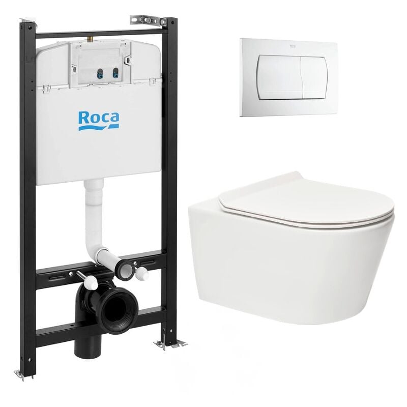 Pack Bâti-support Roca Active + wc sans bride sat Brevis + Abattant slim, softclose + Plaque Blanche (RocaActiveBrevis-1) - Swiss Aqua Technologies