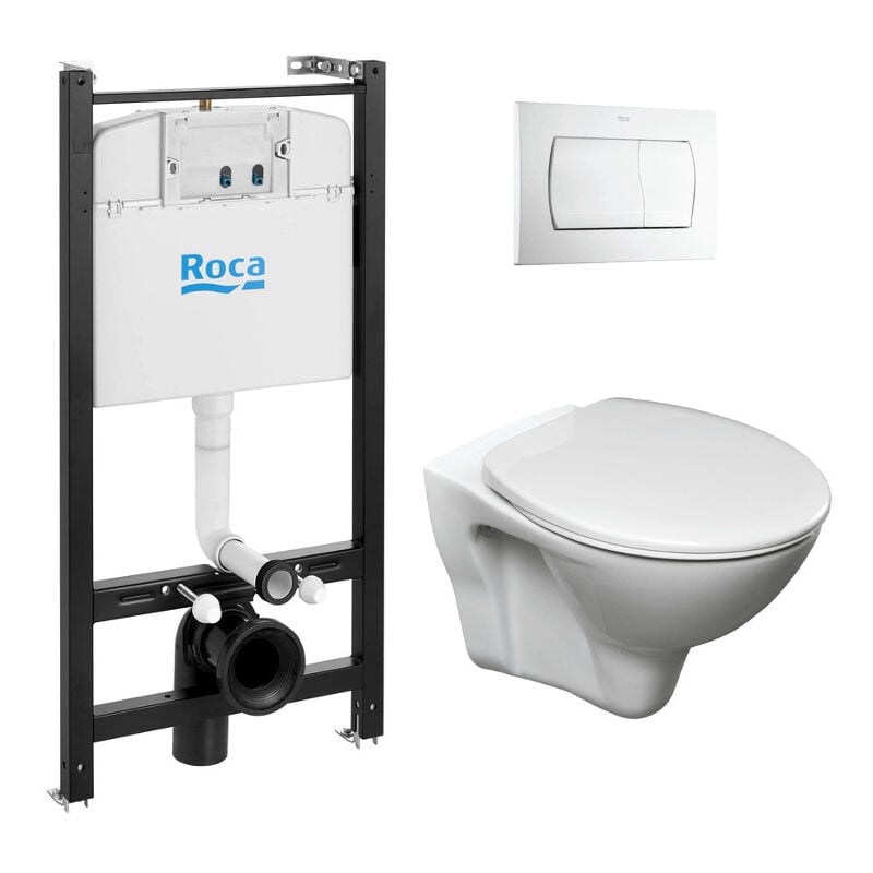 Pack Bâti-support Roca Active + wc suspendu Fayans + plaque blanche (RocaActiveS-LinePro-1) - Swiss Aqua Technologies