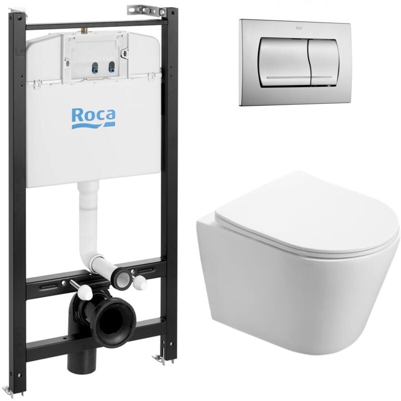 Pack Bâti-support Roca Active + wc suspendu Infinitio sans bride + plaque chrome mat (RocaActiveInfinitio-2) - Swiss Aqua Technologies