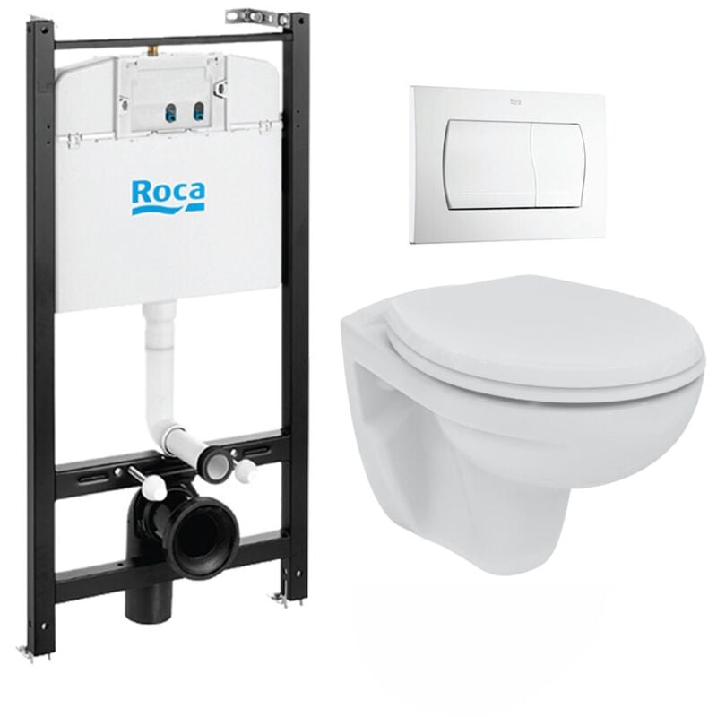 Roca - Pack Bâti-support active + wc suspendu Porcher sans bride + plaque de commande blanche ( ActivePorcher-1)