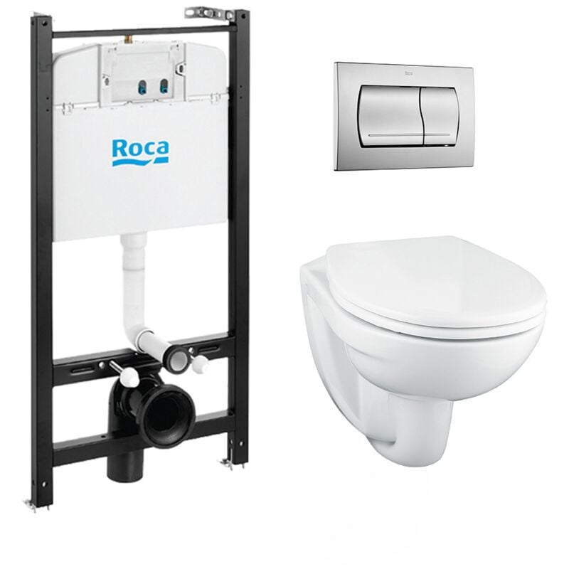 Roca - Pack Bâti-support active + wc suspendu Porcher sans bride + plaque de commande chrome mat ( ActivePorcher-2)