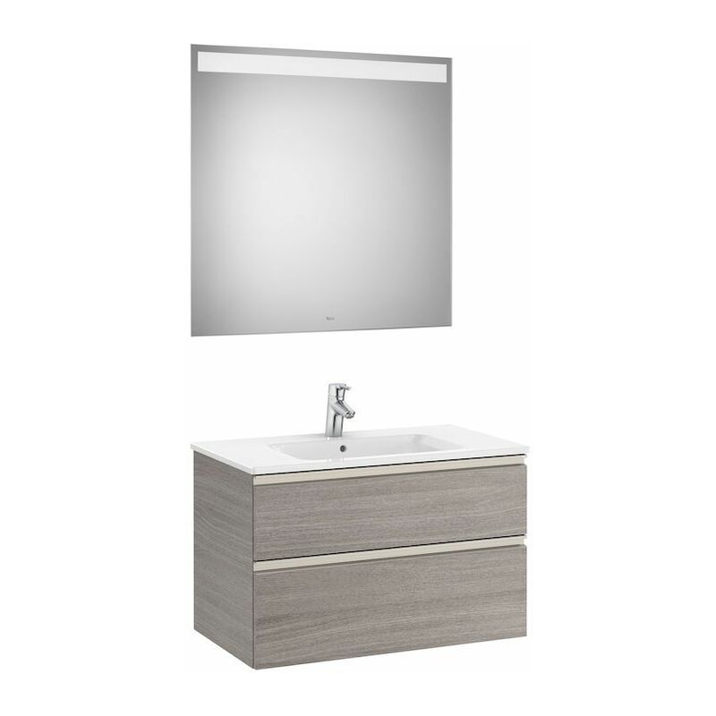 ROCA Mueble de baño mueble, lavabo y espejo Led 80,5 cm - Color Roble City