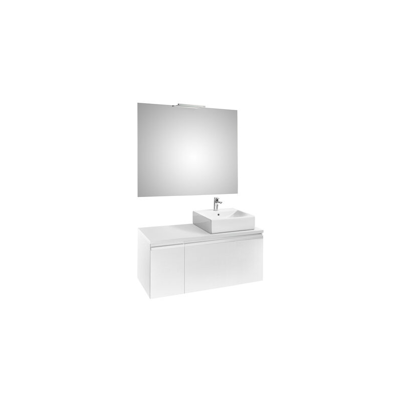 

Roca - 8433290454666 Pack (mueble base para lavabo sobre encimera derecha con dos cajones espejo y aplique Smartlight) - Serie Heima , Color Blanco