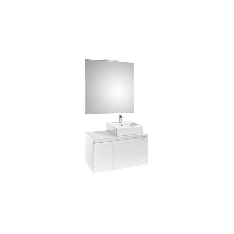 

Roca - 8433290454642 Pack (mueble base para lavabo sobre encimera derecha con dos cajones espejo y aplique Smartlight) - Serie Heima , Color Blanco