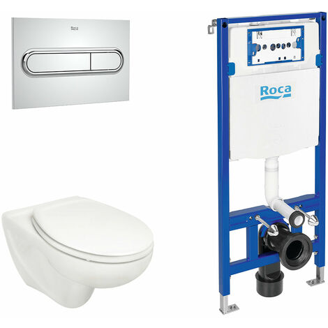ROCA PACK VICTORIA+DUPLO Inodoro Suspendido Pulsador Cromo - Asiento: BISAGRAS ACETáLICAS - ref: A34630300S+A801B66+A890070020+A890195001