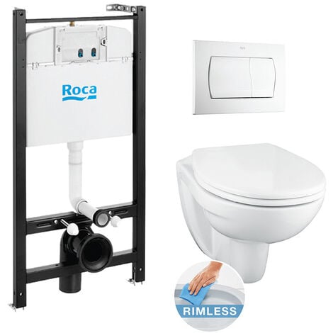 Roca Pack WC cisterna ROCA ACTIVE + inodoro suspendido Porcher sin bridas + pulsador blanco (RocaActivePorcher-1-DE)