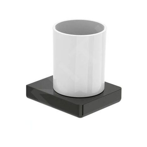 Roca Tempo - Verre pour brosses à dents et dentifrice avec un support, noir A817021CN0