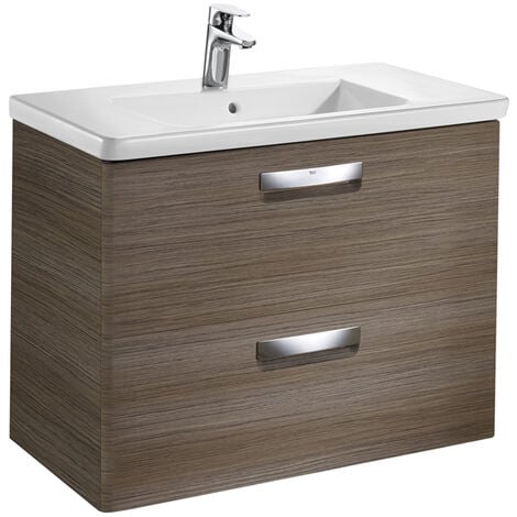 Roca The Gap 2 Drawer Bathroom Vanity Unit With Basin 800mm W Dark Wood 855998150