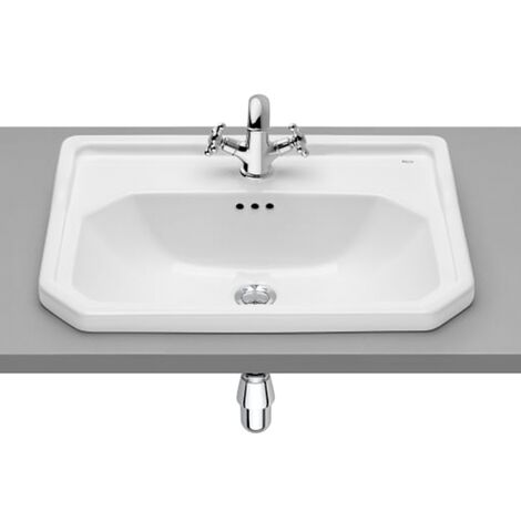 Roca – Vasque à encastrer 600x450mm en porcelaine blanc brillant – 1 trou robinetterie – Trop-plein intégré – A3270A5000
